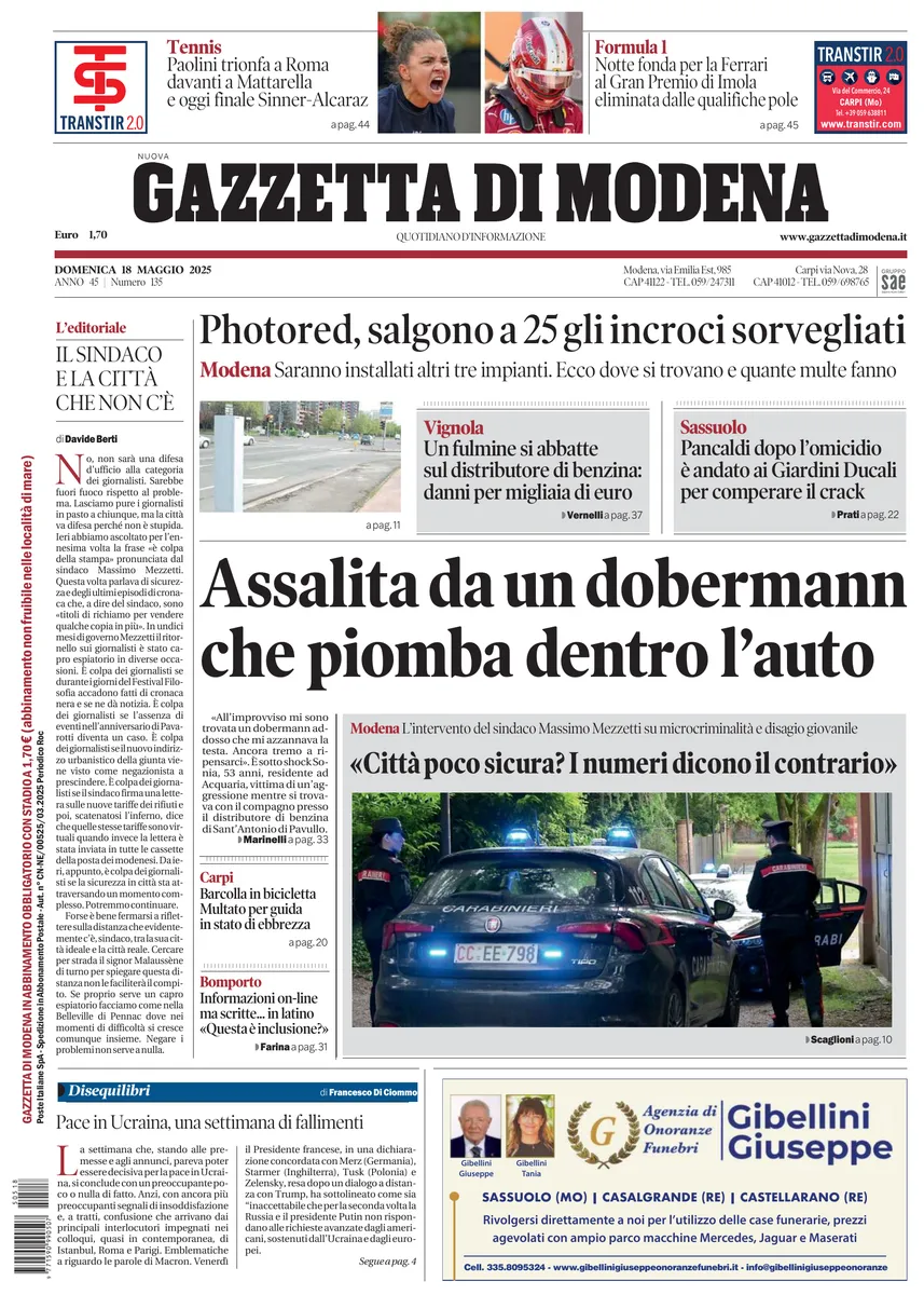 Prima-pagina-gazzetta di modena-oggi-edizione-del-2025-05-18